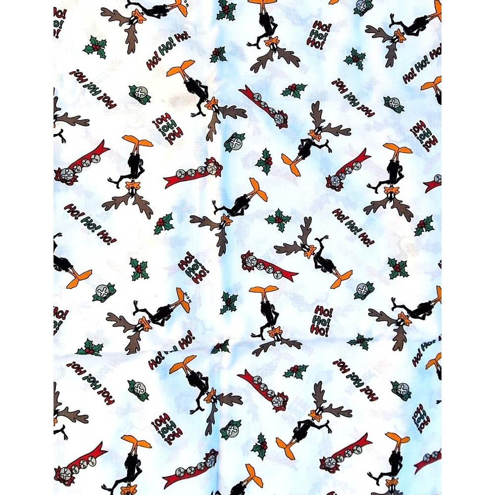Vintage Looney Tunes Christmas Fabric Daffy Duck Reindeer Ho Ho Ho 2 Yards 45in